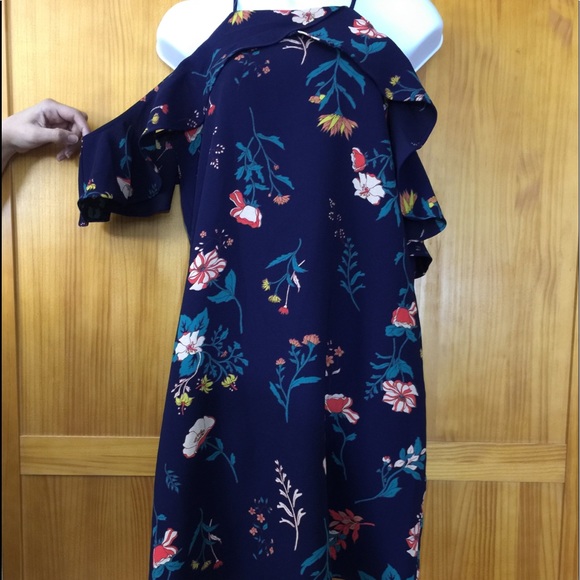 Deep Navy Floral off shoulder dress - Picture 5 of 8